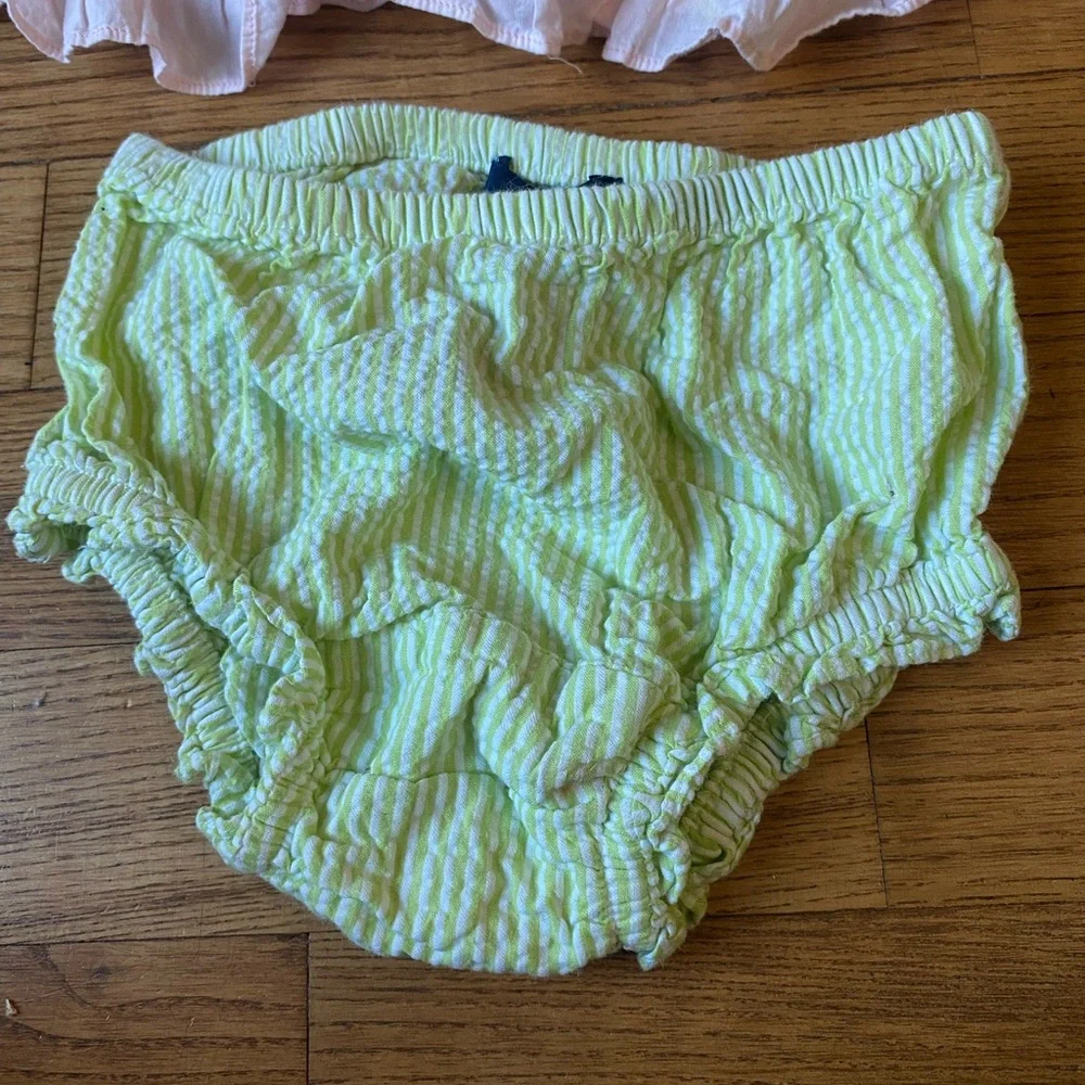VTG Ralph Lauren Gingam Baby Girls 9 months Dress Set Seersucker Green & Pink